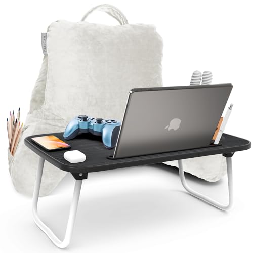 Clara Clark Reading Pillow with Portable Lap Desk Set for Kids, Back Pillow for Sitting Up in Bed, Memory Foam Back Support Pillow, Bed Rest Pillow with Foldable Laptop Desk, Small - White - color: White, size: Petite/Small