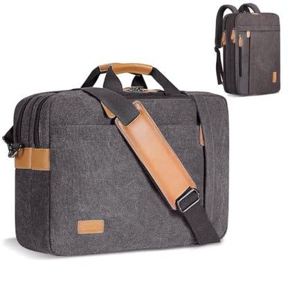 ESTARER Laptop Computer Bag for Men 3 In 1, 17-17.3 Inch Laptop Messenger Bag for Business/Work/Travel, Convertible Backpack Briefcase Water resistant Canvas Laptop Backpack (Grey) - color: Gray