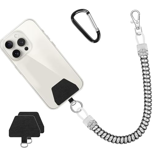 Doormoon Phone Lanyard Tether with Patch, Stretchy iPhone Lanyard Anti Theft Phone Strap for Anti-drop Outdoor Skiing Hiking Climbing Cycling Compatible for iPhone Most Smartphones, 1 Pack Silver - color: Silver - 1 Pack