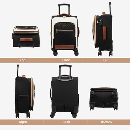 LOVEVOOK Carry On Luggage 22x14x9 Airline Approved,20 Inch Carry-on Suitcase for Women,Softside Suitcases with Wheels,Rolling Checked Luggage with TSA Lock,Lightweight Travel - color: Black/White/Brown, size: 20 inch-carry-on-1pc
