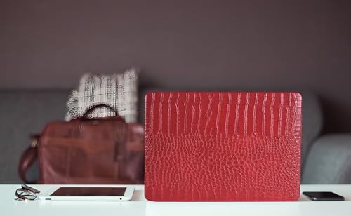 Crocodile Case for MacBook Air 13 inch 2026-2022 M5/M4/M3/M2 Logo Cutout | Model A3449 A3240 A3113 A2681, Texture Crocodile Aligator Skin Snakeskin PU Leather Hardshell Case & Keyboard Cover, Red - color: ## Red Crocodile
