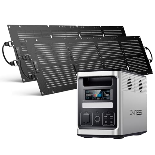 DYNESS 1536Wh Solar Generator with 2 * 100W Foldable Solar Panel, LiFePO4 Battery Backup 1800W AC (3600W Surge) Portable Power Station, Fast Charging for Home Backup, Camping, RV & Power Outage - size: 1536Wh 1800W + 2*100W Solar Panel