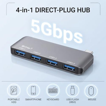 Compact USB C Hub for MacBook Pro/Air/Neo, Laptops, Tablet, Game Consoles | Cordless plug-in design, slim compact size for one-hand use. Snug fit avoids bumps & friction, great for travel & office