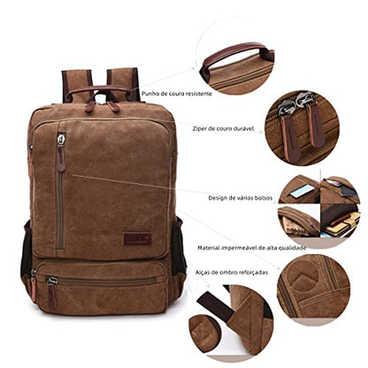 Executive Canvas Backpack for Heavy Duty Notebook Travel, Khaki