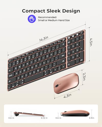 seenda Bluetooth Keyboard and Mouse Combo for Mac, SKM64-2 Rechargeable Silent Wireless Keyboard Mouse Compact Slim, 3 Multi-Device Connection, Compatible for Mac MacBook Pro/Air iPad, Black Rose Gold - color: Black & Rose Gold