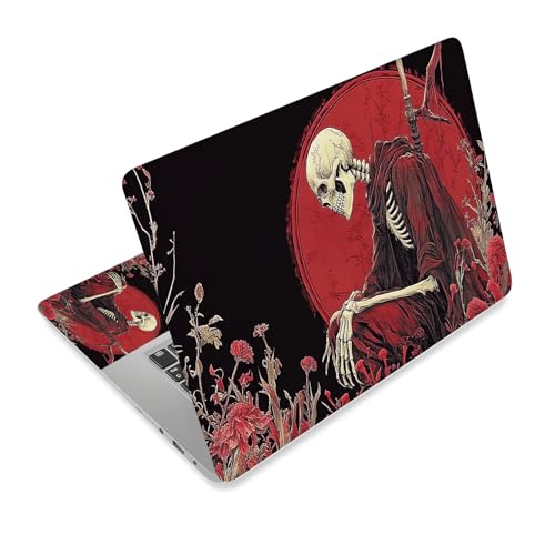 Universal Laptop Skin Sticker Decal,15.6 Inch Laptop Vinyl Cover for 13" 14" 15.6" Laptop,Scratch-Resistant Waterproof Protector Wrap,Reusable with Wrist Pads,Skeleton Warrior in Red Flowers - color: Skeleton Warrior in Red Flowers