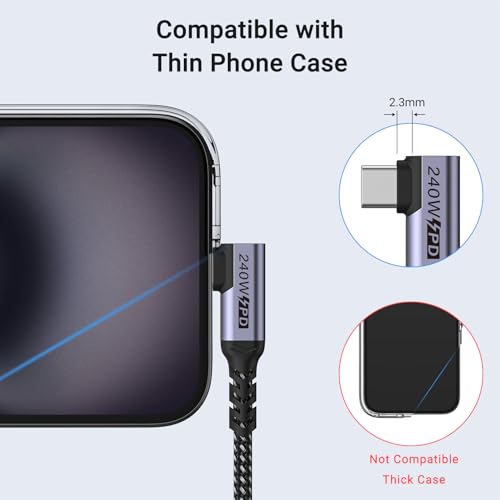 USB 4 Cable Right Angle 1FT 2 Packs, 240W, 40Gbps, 8K Video Monitor | Short USB C Cable, 12 inch 5A Fast Charging 90 degree, High Speed Data Transfer, Single 8K or Dual 4K Video Display - size: 240w - 1ft, 1ft