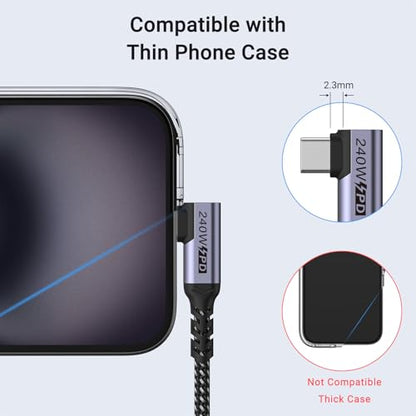 Short USB 4 Cable Right Angle 1.5FT 2 Packs, 240W Fast Charging | High Speed 40Gbps Data Transfer, 8K Video Display, Compatible for iPhone 16/16 Plus/16 Pro Max, MacBook, Galaxy S23 - size: 240w - 1.5ft, 1.5ft