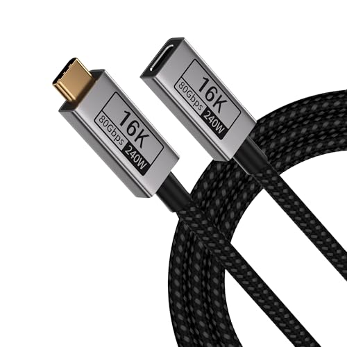 USBC Extender Cable 3.3FT Compatible with Thunderbolt 5/4/3,80Gbps Data Transfer,Type C 240W Fast Charging,16K@60Hz/8K@120Hz Video for Display,USB C Male to Female Extension for SSD/Hub - size: 3.3FT