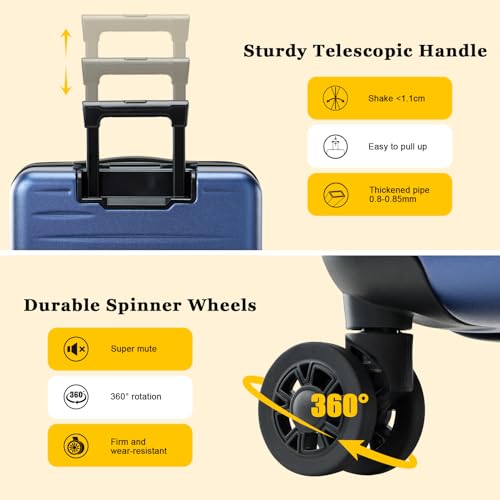 CENSIEN Expandable 16 Inch Carry On Luggage Airline Approved Small Suitcase | Lightweight ABS+PC Hard Shell Suitcases,360° Spinner Wheels,TSA Lock,YKK Zipper,Business Weekender Short Trips,Blue - color: Navy Blue, size: 16 Inch EXT