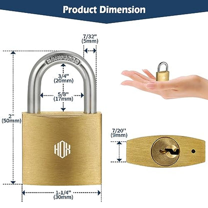 HOX 6-Pack Keyed Padlock, Waterproof and Rustproof, Solid Brass Lock with 1-1/4" Wide Body, Padlock with Keys for Storage Unit, Sheds, Garages and Fence - size: 6 Pack