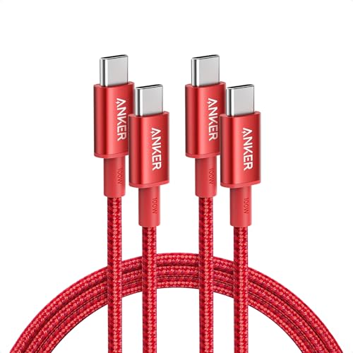 Anker USB C to USB C Cable, 100W Fast Charging Cable (2-Pack, 6 ft, Red) | For iPhone 17 Series, MacBook Pro 2020, Pixel, and More (Not for Video Output) - color: Red, size: 6ft