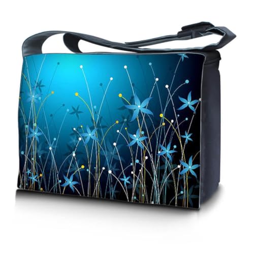 LSS 15” 15.6 inch Laptop Padded Compartment Shoulder Messenger Bag, Carrying Case for 14" 15" 15.6" & Smaller Size Notebook - color: Blue Floral, size: 15 inch