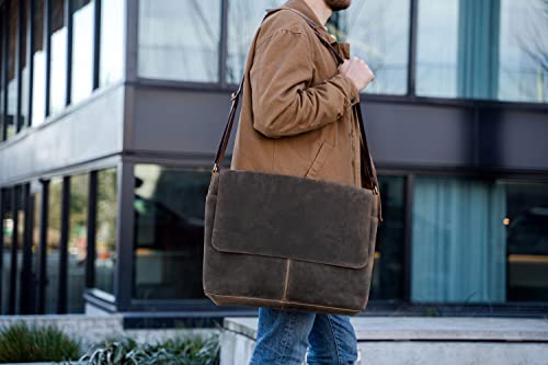 Leather messenger satchel laptop briefcase for men and women best handmade buffalo office computer bag - size: 16 Inches
