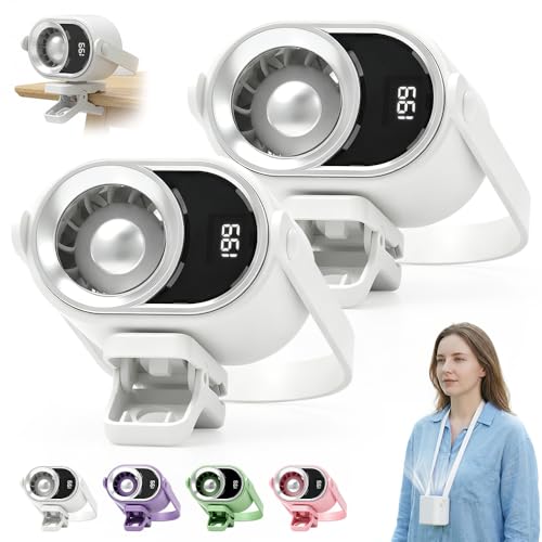 2026 Car Clip on Air Conditioner Fan with LED Display, 360° Rotation 199 Speed Adjustable USB Rechargeable Personal Cooling Fan, Portable Mini Cooling System for Auto Vehicle Travel Office (2, White) - color: White
