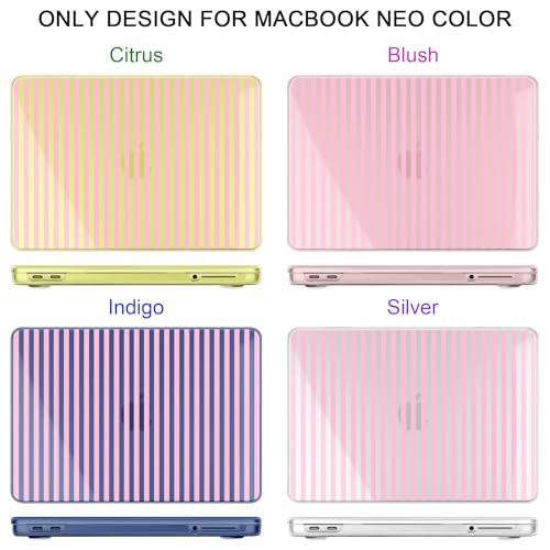 MEEgoodo Printed Case for New MacBook Neo 13 inch 2026 Release(Fit Model A3404), Laptop Hard Shell Cases with Keyboard Skin & Screen Protector & Webcam Covers, Pink Stripes - color: Pink Stripes