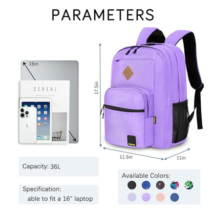 Goloni Lightweight Laptop Backpack 1.1Lbs, 26L Wear-Resistant Water Resistant Backpack with Laptop Compartment for Men Women - color: Purple