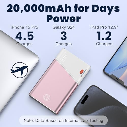 Aaoyun Portable Charger Power Bank, 20000mAh 22.5W PD Fast Charging Powerbank with Built-in USB C Cable, External Phone Battery Pack for iPhone 17/16/15 Samsung S24 Android etc, Pink - color: Pink-20000mah