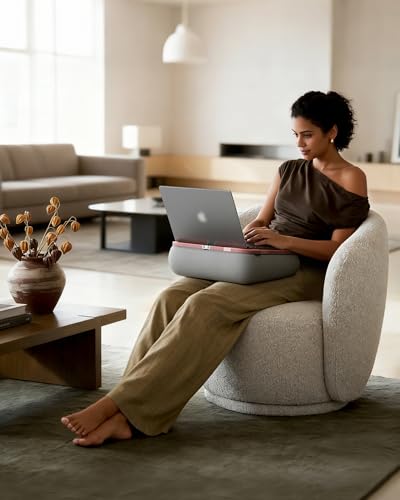 LULULOOK 2-in-1 Lap Desk & Kindle Pillow Stand, Laptop Desk Holder with Beanbag Cushion & Foldable Arm for 14" Laptop,iPad, Phone, 4.7-14.6" Tablet & Kindle Reading in Bed - color: Pink