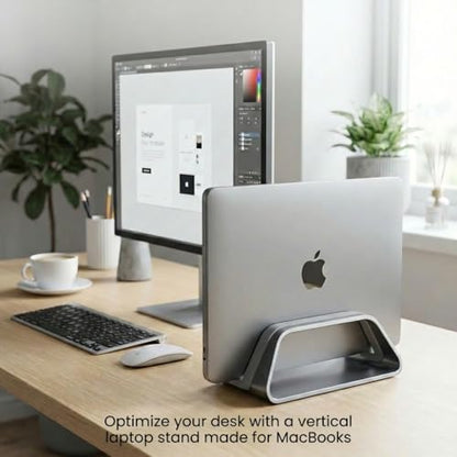 HumanCentric Vertical Laptop Stand Compatible with MacBook Pro & Air | PC Desk Stand, Aluminium, Exchangeable Inserts for Different Device Models, Fits MacBook Pro & MacBook Air, Silver Color - color: Silver