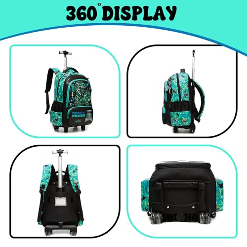 Meetbelify Boys Rolling Backpack with Wheels for Elementary Preschool Students Kids Travel Luggage Carry on Backpack for Boys Ages 6-8 Dinosaur - color: 02 Dinosaur