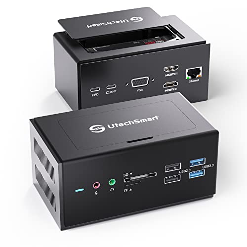 UtechSmart Universal Docking Station, 15 in 1 USB Docking Station with SSD Enclosure, USB C Dock with Dual HDMI,VGA,PD3.0,SD/TF,RJ45,Audio&Micro,USB Ports, for MacOS&Windows Laptop - color: Grey