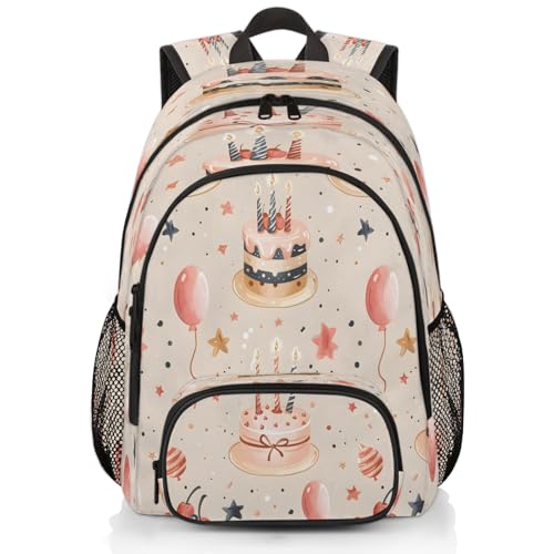 Happy Birthday Laptop Backpack for Women Men, 18.3 Inch Travel Work Backpacks, Cute Cake Waterproof Computer Casual Daypack Nurse Teacher Bags - color: Multicolor 18