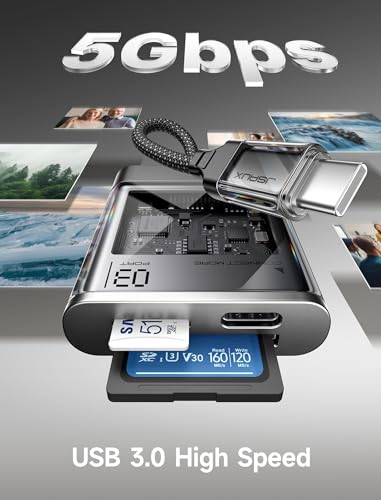 JSAUX 3-in-1 SD Card Reader USB C 5Gbps with PD 60W Fast Charging, Type C Micro SD Memory Card Reader for TF SD Micro SD SDXC SDHC, Compatible with iPhone 16 Pro Max, MacBook, Galaxy, iPad Pro, Camera