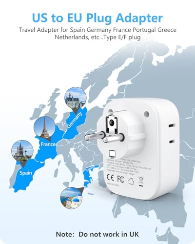 LENCENT Germany France Travel Power Adapter, PD 45W USB C Fast Charger | Schuko Type E F Plug Adapter with 4 Outlets, Travel Essentials for US to Europe EU Spain Greece Russia Germany South Korea - style: Type E/F-45W-Germany