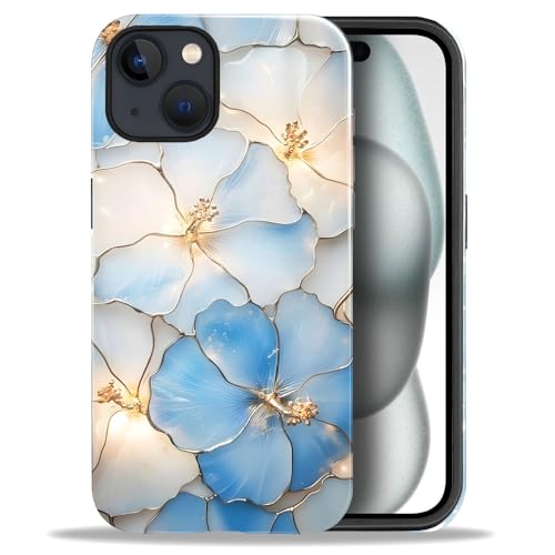 Case for iPhone 14, Glossy Case Cover for Women Girls,Drop Scratch Protective-Stained Glass Floral Blue Aesthetic Botanical - color: Stained Glass Floral Blue Aesthetic Botanical, size: IPhone 14