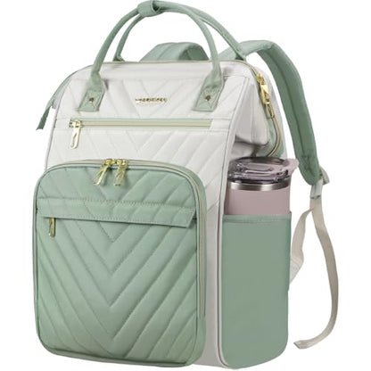 VANKEAN 15.6 Inch Laptop Backpack for Women Large Capacity Waterproof Daypack - color: Beige-light Green, size: 15.6 Inch
