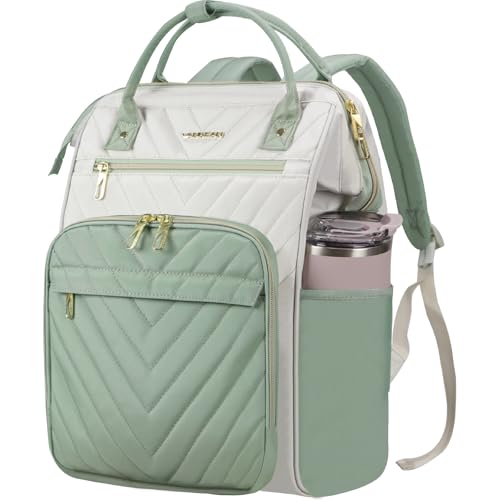 VANKEAN 18 Inch Laptop Backpack for Women Large Capacity Waterproof Daypack - color: Beige-light Green, size: 18 Inch