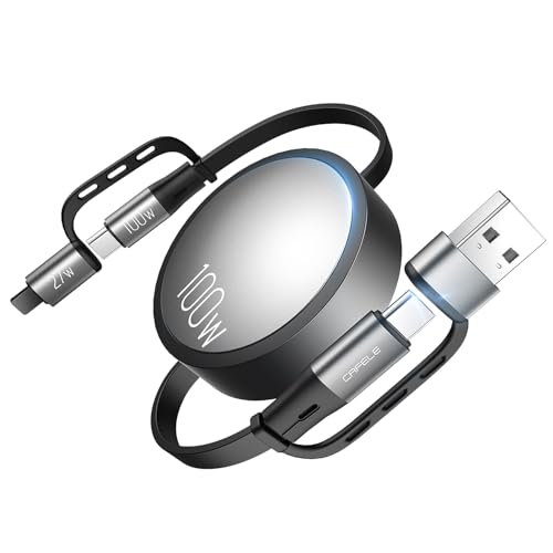 CAFELE 4-in-1 100W Retractable USB C Charging Cable with USB C/A to L/Type C 5A Fast Charging, Multi Charger Cord for Multiple Devices, Phone 17/16/15/14, Galaxy S24/S23, MBook, Pad (3.6ft) - color: Grey-1