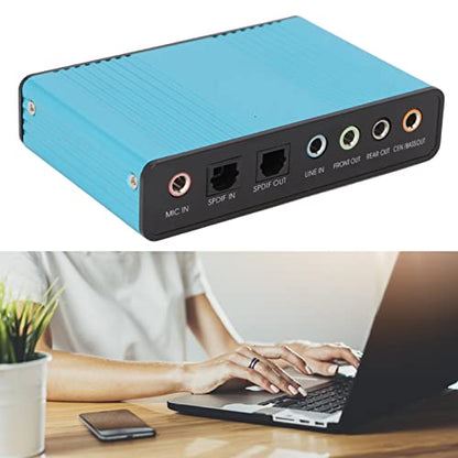 5.1 Channel USB Sound Card, Analog Play Recording External Sound Card for PC Laptop Computer with Multiple Interfaces, 48kHz Sampling Rate (Blue)