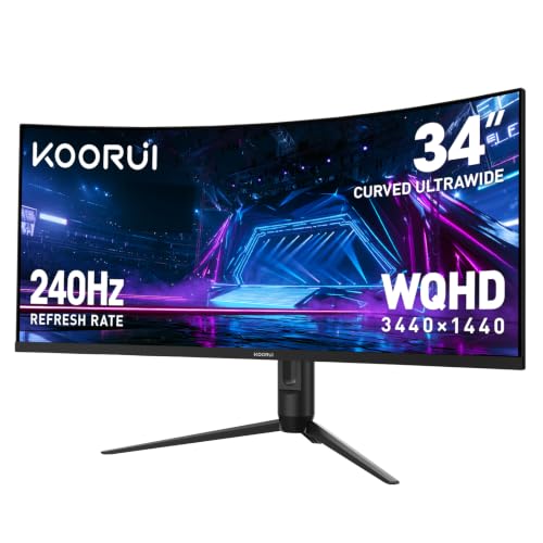 KOORUI 34 Inch 240Hz WQHD 3440x1440 Ultrawide Curved Gaming Monitor, 1500R | 1ms, AMD FreeSync Premium, G-SYNC Compatible, HDR400, 98% DCI-P3, HDMI 2.1, DP 1.4, VESA Mountable for Gaming, Work and Play - size: 34inch 240Hz/WQHD/Curved