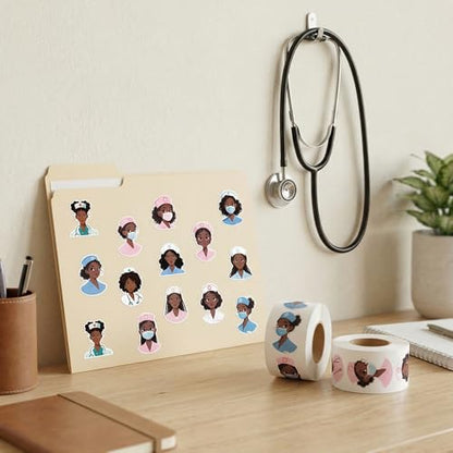 CNhoqc Nurses Week Sticker Rolls - 1000 Pcs Black Girl Magic Nursing Student Waterproof Vinyl Reusable Laptop Stickers Coloring Book Scrapbook Water Bottle Page Activity Pad Nursing Party Favors Gift - style: Black Nurse
