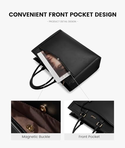 LOVEVOOK Laptop Tote Bag for Women, Leather Office Work Bag Briefcase fit for 15.6 inch Laptop, Large Teacher Computer Bag Handbag,2pcs Set Leather/Black | PU Leather Business Briefcase Teacher Travel College Bag Handbag fit for 15.6 inch Laptop, Office P