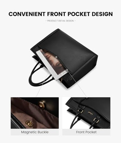 LOVEVOOK Laptop Tote Bag for Women, Leather Office Work Bag Briefcase fit for 15.6 inch Laptop, Large Teacher Computer Bag Handbag,2pcs Set Leather/Black | PU Leather Business Briefcase Teacher Travel College Bag Handbag fit for 15.6 inch Laptop, Office P