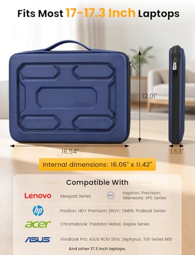 DOMISO Laptop Hard Case 17-17.3 inch Waterproof Shockproof Hard Shell Sleeve with Handle & Storage Pocket, Compatible with MacBook, HP, Dell, Dark Blue - color: Dark Blue, size: 17.3 inch