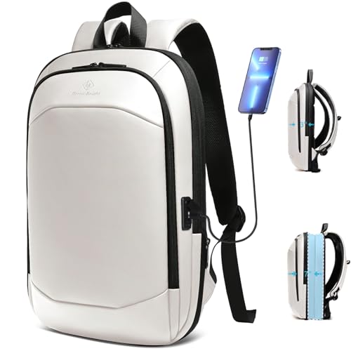 hk Business Backpack for Men, Slim & Expandable Backpack for 17 Inch Laptop | Waterproof Travel College Backpacks with USB Charger, Anti-Theft Lightweight Large Work Computer Bag for Men Women-White - color: White, size: 17 Inch