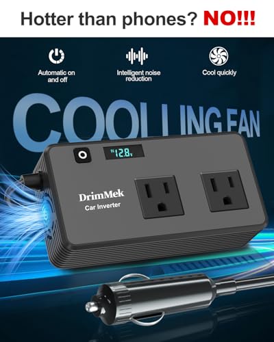 DrimMek 300W Car Power Inverter, Car Plug Adapter Outlet DC Inverter 12V to 110V AC Cigarette Lighter with 3 * 24W USB-C & USB-A Dual Outlets Fast Car Charger for Laptop Vehicles, Road Trip, Camping - color: Black