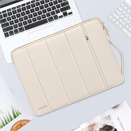 MOSISO 13-14 inch Laptop Case, 13.3 inch Puffy Laptop Sleeve Compatible with MacBook Air 13.6 M5 M4 M3 M2 M1/Neo/Pro 13/14,HP Dell ASUS Lenovo, Rectangle Vertical Bag with Small Case&Side Handle, Sand - color: Sand