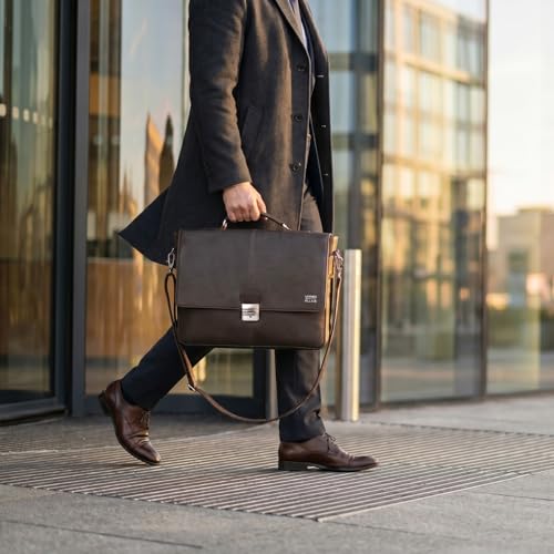 Leather Messenger Bag for Men & Women, 16'' Handmade Laptop Briefcase Satchel, Crossbody Shoulder Office Bag for Work, Travel - color: Dark Brown