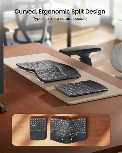 ProtoArc Wireless Ergonomic Keyboard with Separate Number Pad | 2.4GHz with USB Receiver, Hard Wrist Rest, Split Design, Rechargeable, for Windows PC/Laptop/Desktop