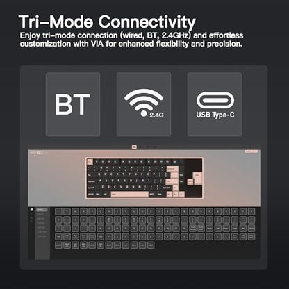 KEEBMONKEY WOBKEY Rainy 75 CNC Aluminum HMX/JWK/Cocoa Switches Triple-Mode Connectivity Mechanical Keyboard with Superior Acoustics, RGB/FR4/Silver SUS304/7000mAh/Cocoa Switch (Pro - Black) - style: Pro - Black