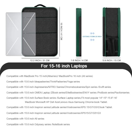Travel Laptop Backpack with Small Case for 15-16 inch Notebooks, Slim & Expandable Computer Bag for College Business Commute for Men and Women,Black-Green - color: Black-green