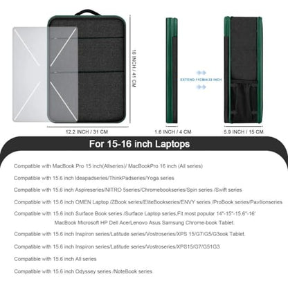 Travel Laptop Backpack with Small Case for 15-16 inch Notebooks, Slim & Expandable Computer Bag for College Business Commute for Men and Women,Black-Green - color: Black-green