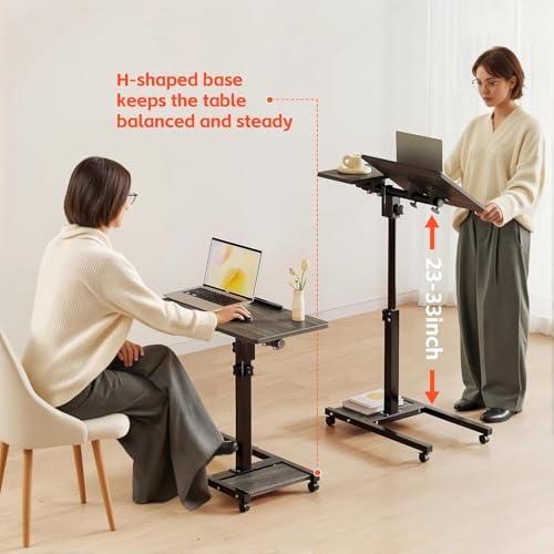Laptop Desk Stand for Bed Portable Desk Overbed Bedside Mobile Laptop Table Rolling Foldable Table Adjustable Height with Locked Wheels & Mouse Pad for Office Sofa (Dekuwood Black) - color: Dekuwood Black