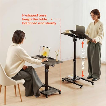 Laptop Desk Stand for Bed Portable Desk Overbed Bedside Mobile Laptop Table Rolling Foldable Table Adjustable Height with Locked Wheels & Mouse Pad for Office Sofa (Dekuwood Black) - color: Dekuwood Black