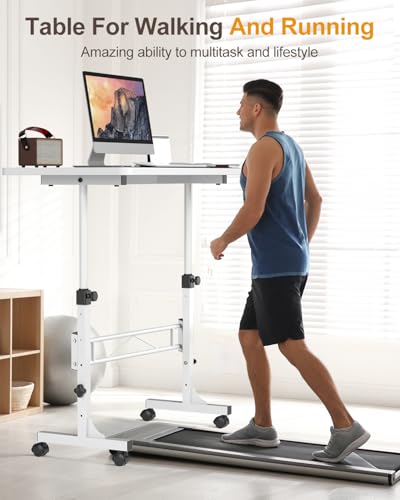 Amztabler Small Standing Desk Adjustable Height, Mobile Stand Up Desk with Wheels, 32 Inch Portable Rolling Desks Conference Room Tables for Walking Pad Treadmill White - color: White